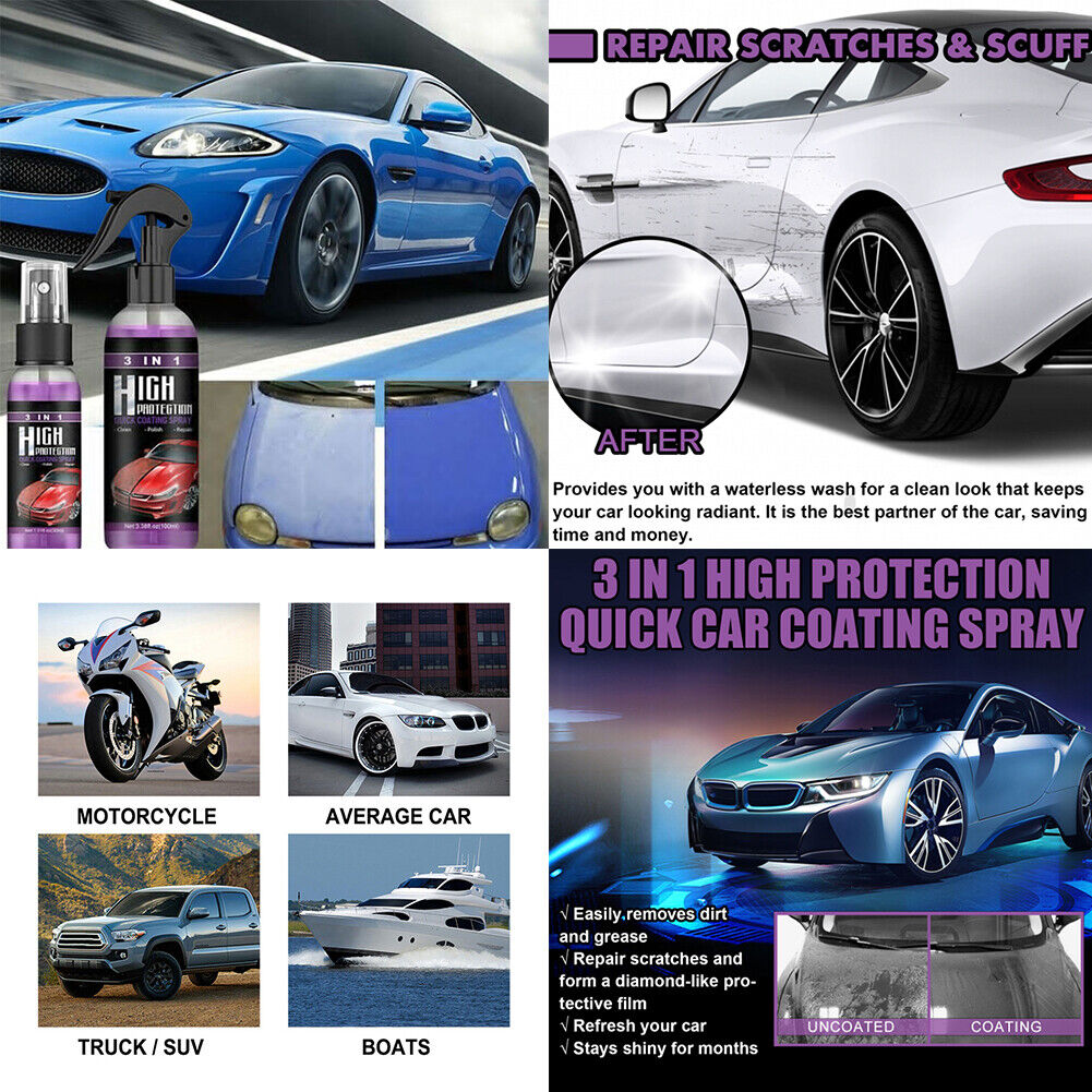 US 3 in 1 High Protection Quick Hydrophobic Car Coat Ceramic Coating Spray 100ML