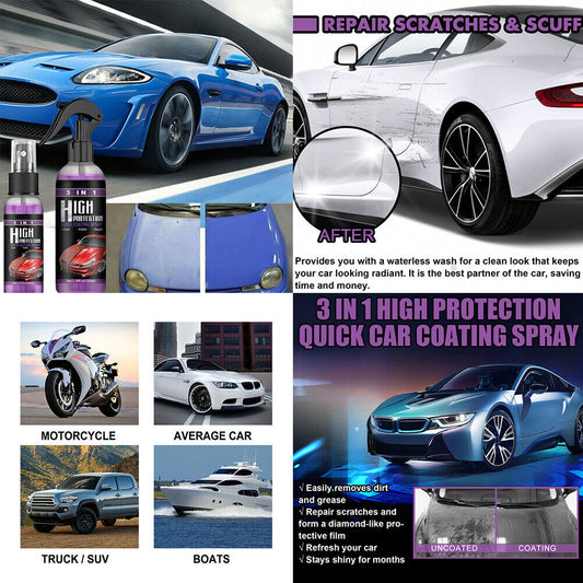 US 3 in 1 High Protection Quick Hydrophobic Car Coat Ceramic Coating Spray 100ML