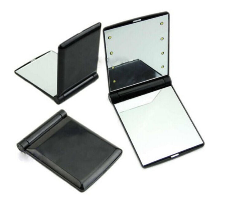 Makeup Cosmetic Folding Portable Compact Pocket Mirror with 8 LED Lights Lamps