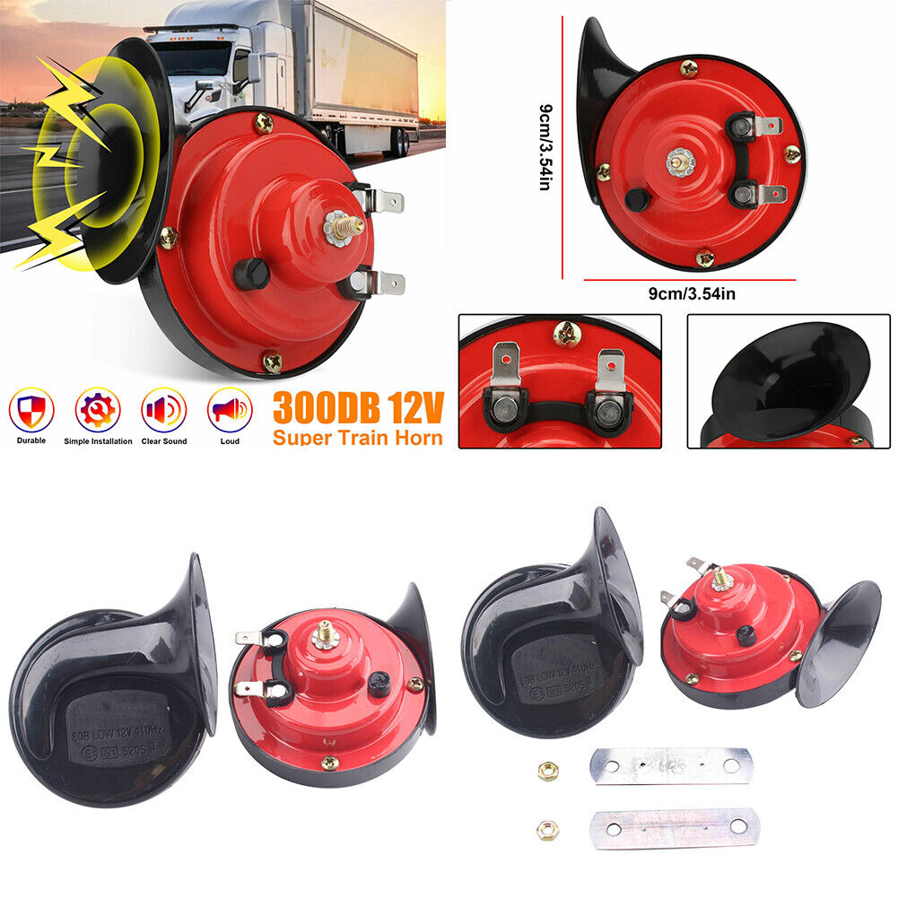 US 2-4Pc 300DB Super Loud Train Horn for Truck Train Boat Car 12V Waterproof Red