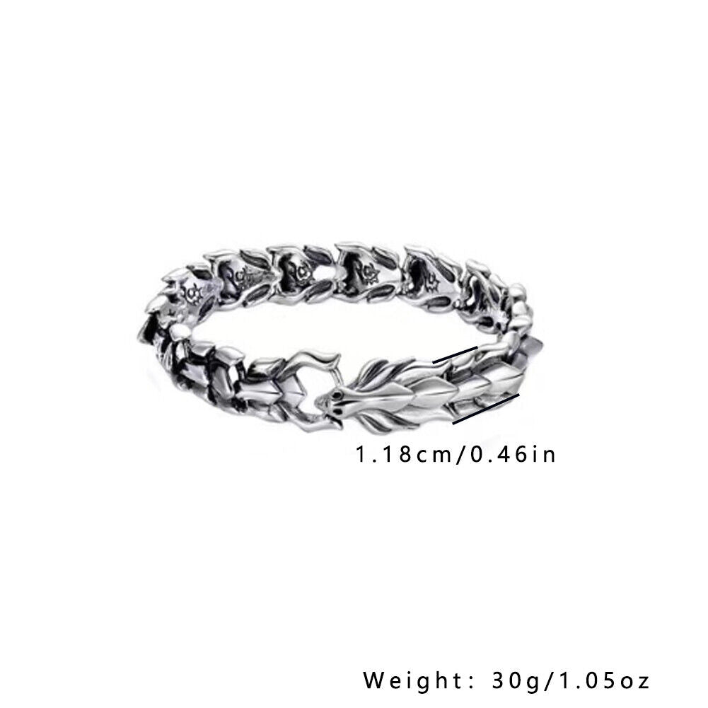 US Biker Rock Vintage Stainless Steel Link Dragon Scale Bangle Polished Bracelet