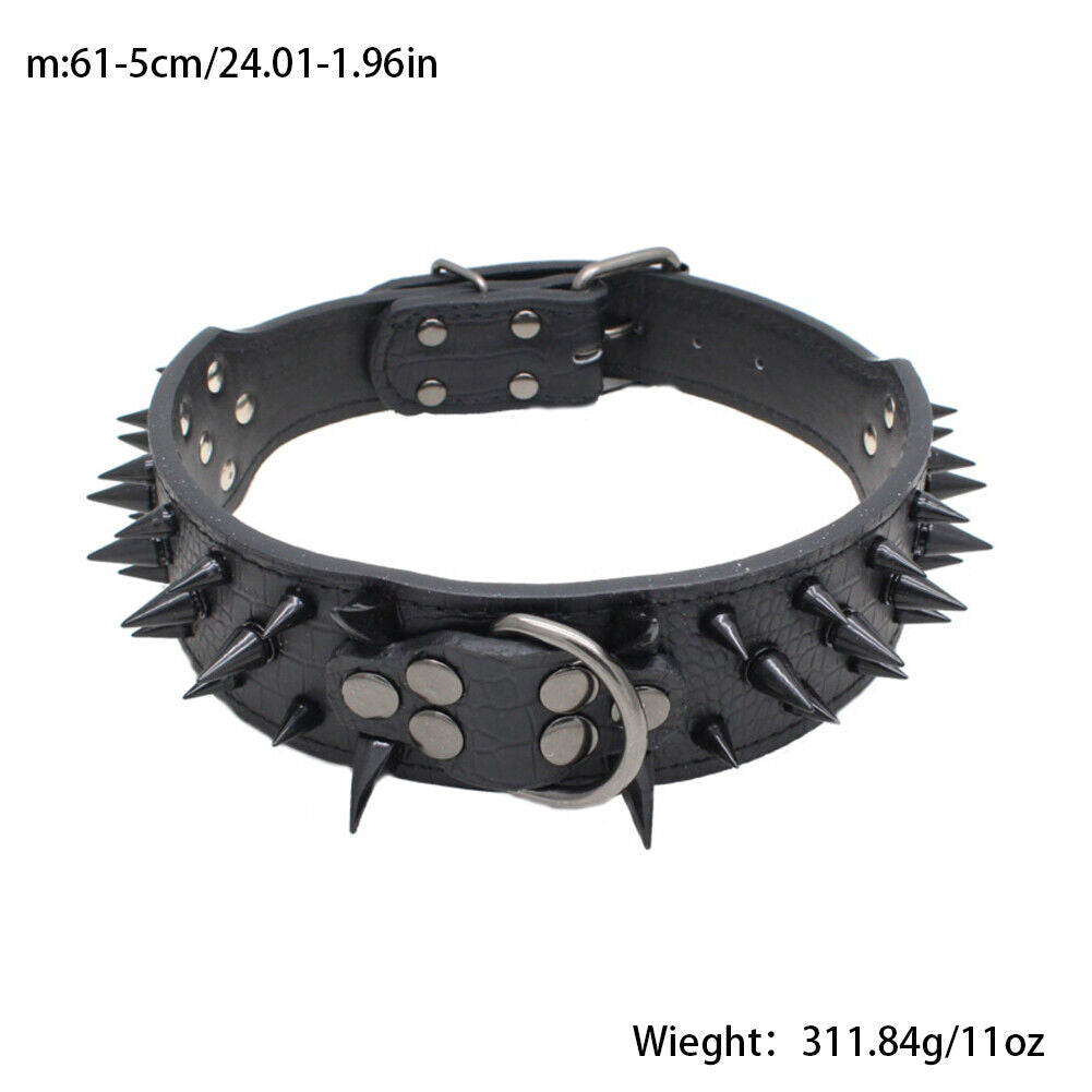 US Dog Collar Sharp Gold Spikes Spike Rivet Adjustable PU Leather 2" wide S M L