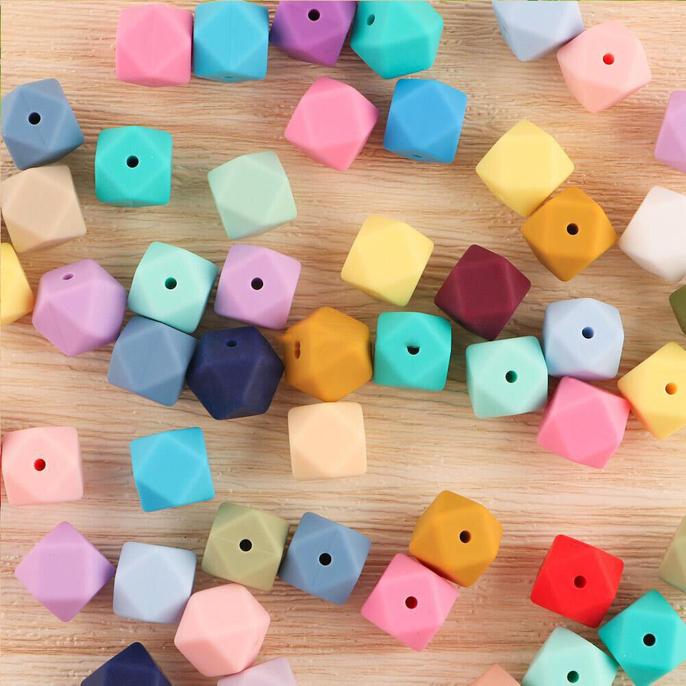 US 60-120 Pack 14mm Hexagon Silicone Beads Bulk Assorted Rubber Large Polygonal