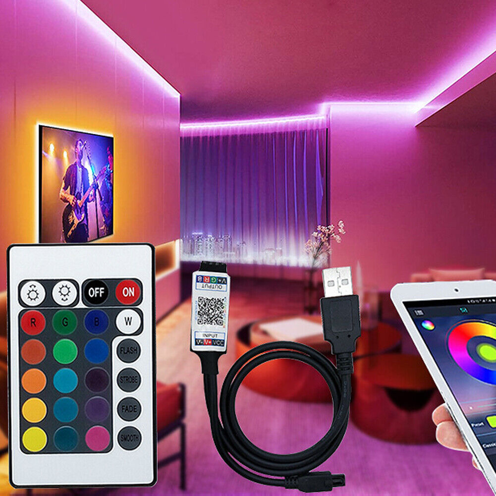 US 1-2 Pack 5V USB LED Strip Lights TV Back Light 5050 RGB Colour With Remote