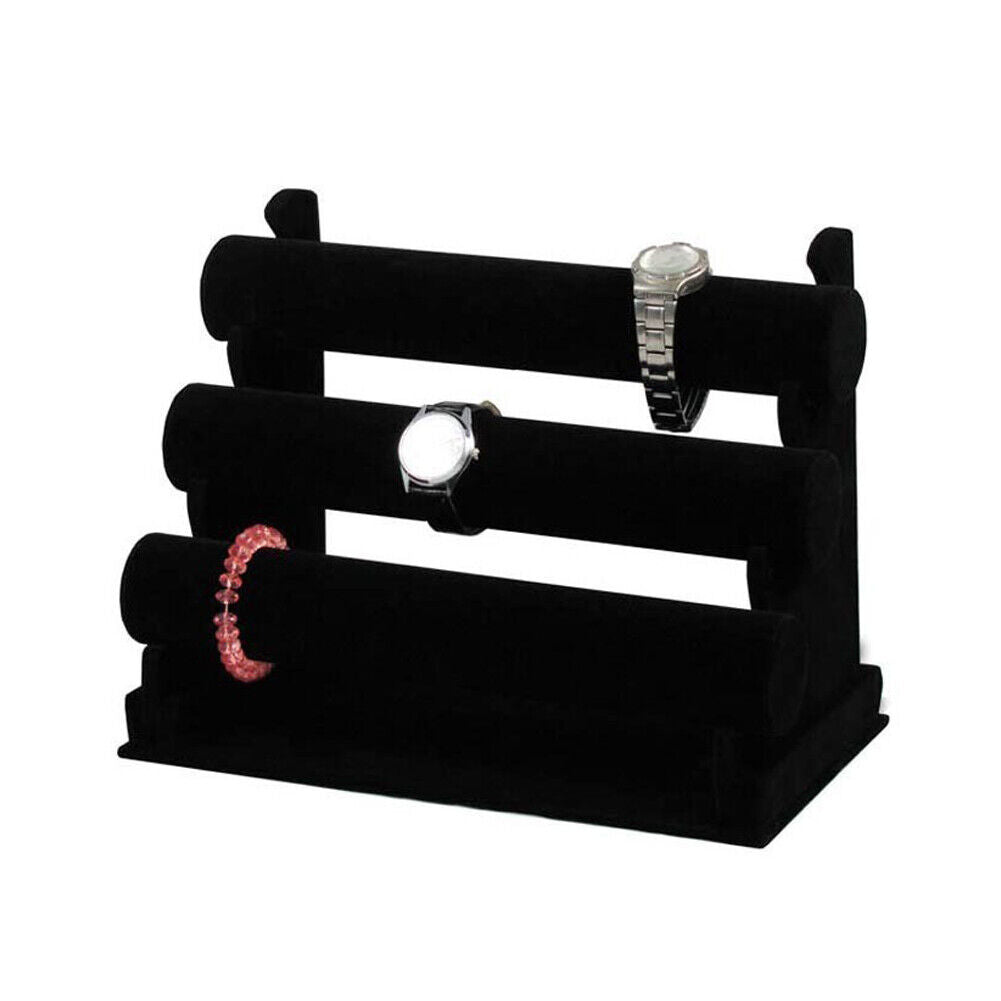 US 1-2 Pc 3 Tier Black Velvet Jewelry Display Organizer Stand, 12 x 9 x 7 in