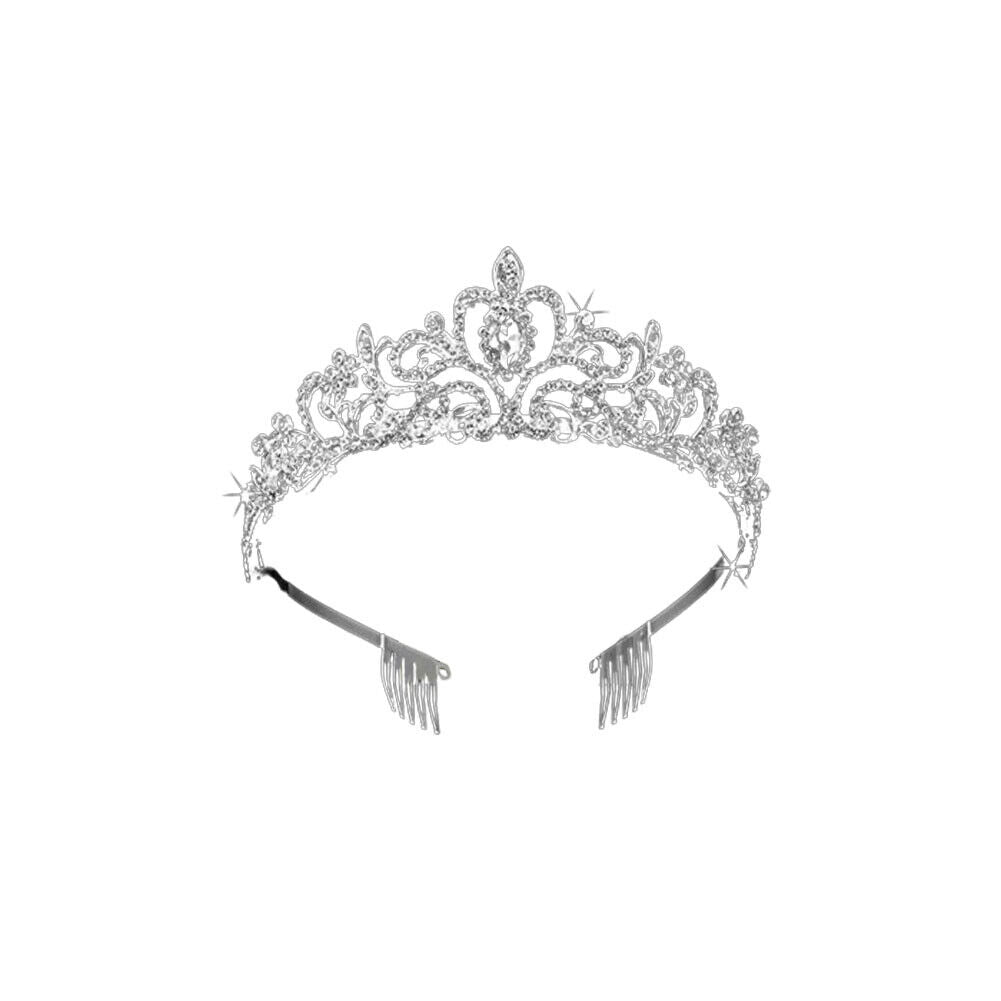 US 1-2 Silver Crystal Tiara Crown Wedding Bridal Princess Rhinestone Hair w/Comb