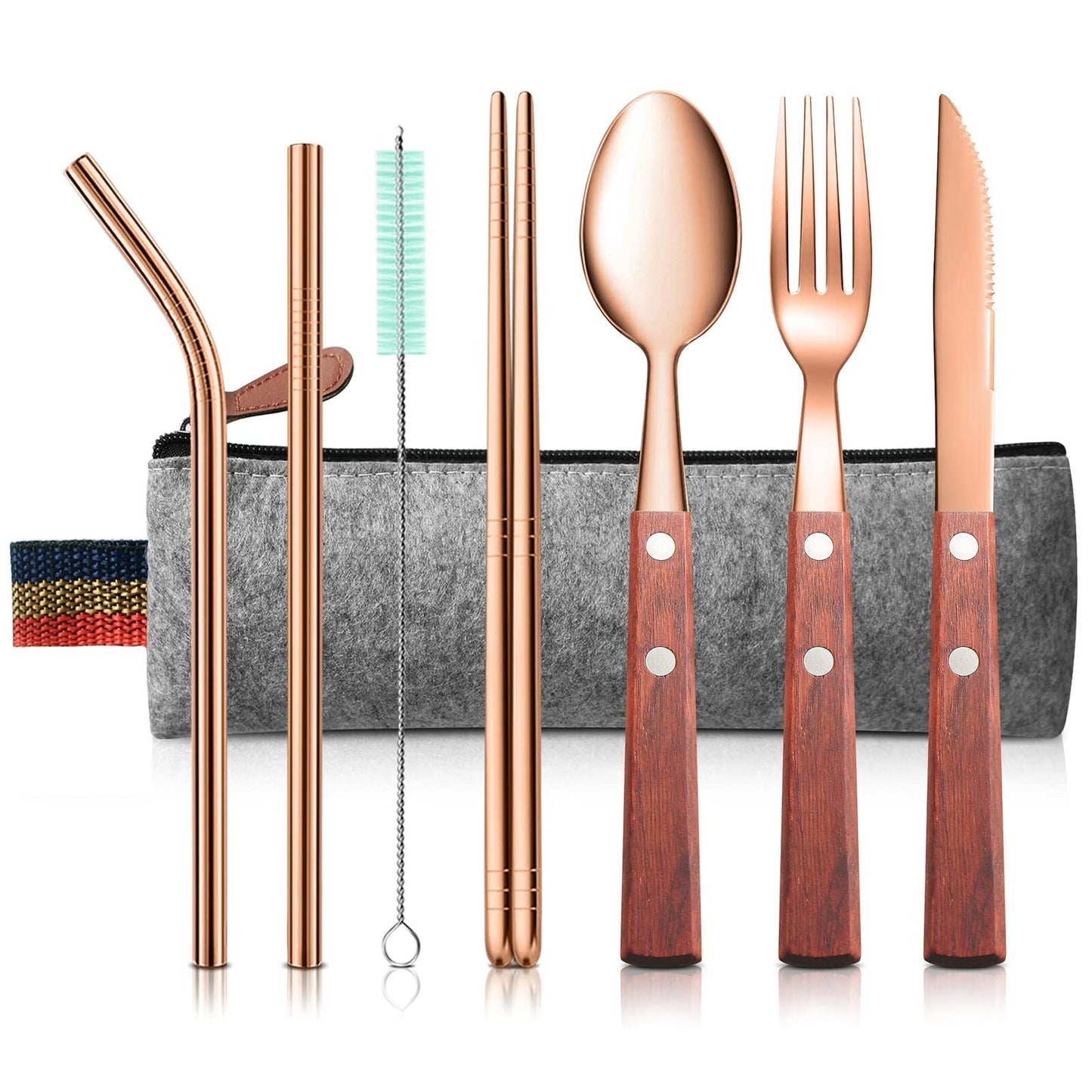 Reusable Camping Travel Utensils with Carrying Pouch， Flatware Set of Stainless