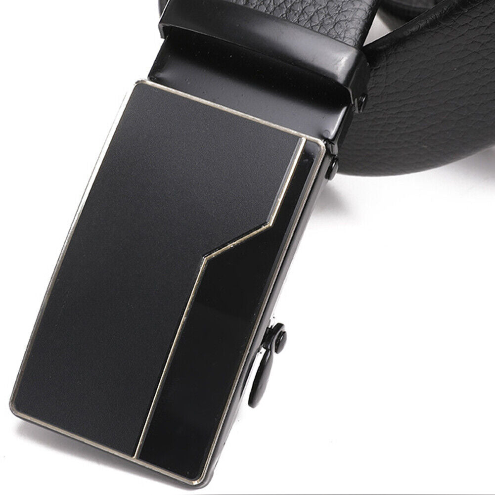 US Mens Belt Leather Ratchet Dress Belt with Automatic Sliding Buckle Adjustable