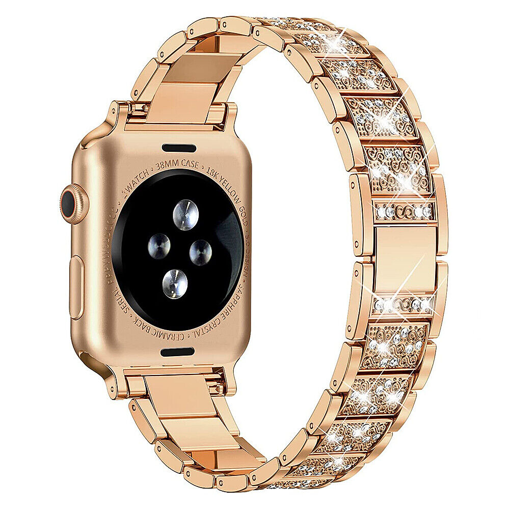 US Bling Diamond Stainless Steel Band Strap For Apple iWatch Series 1-7, 38-44MM