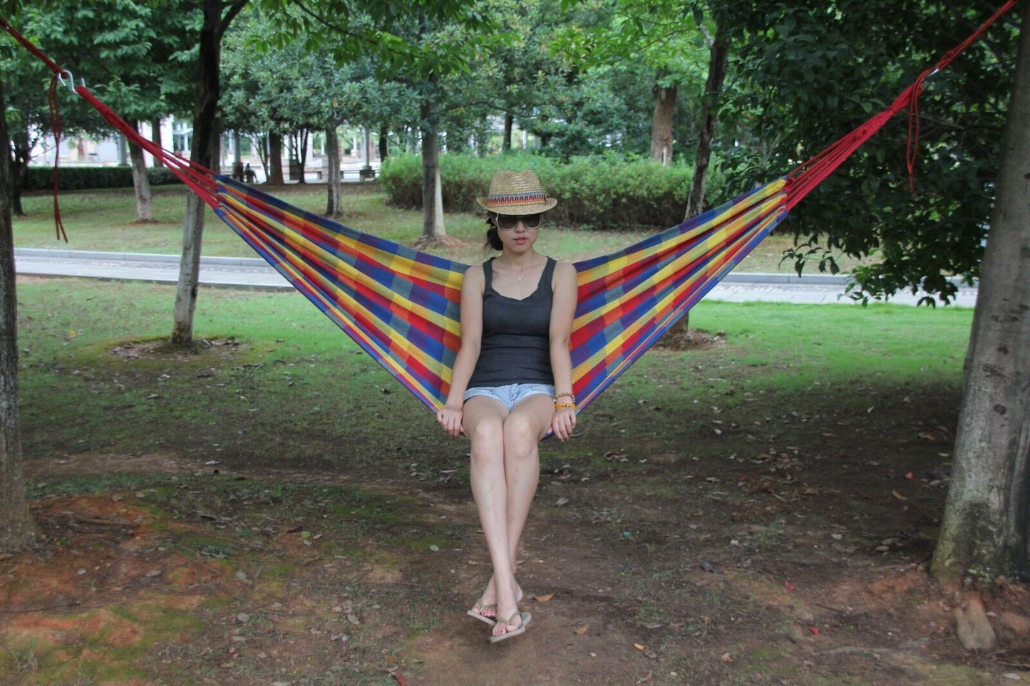 Double Layered Cotton Fabric Travel Camping Hammock,78.75''x31.5'', max 308 lbs
