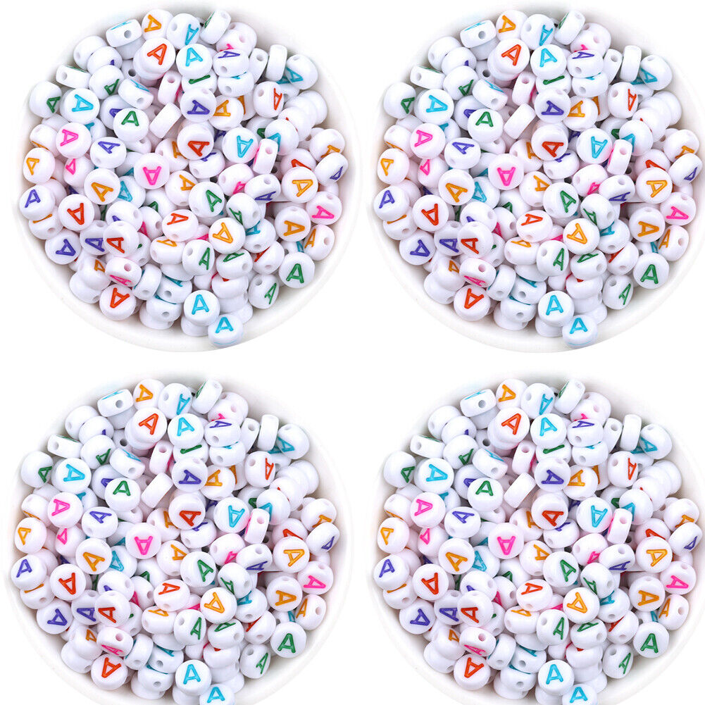 US 400-800 Round 7mm Acrylic Alphabet Beads Flat Round Letter DIY Jewelry Making