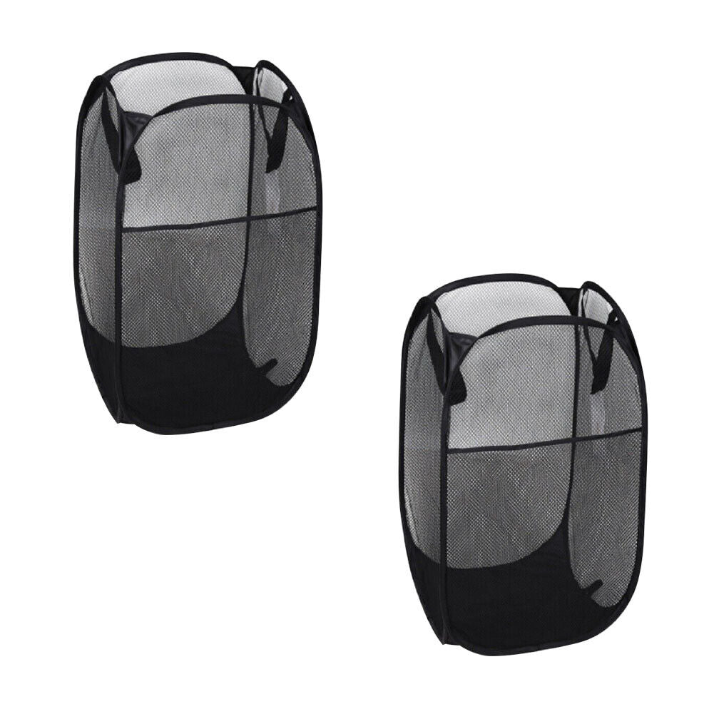 US 1-2 Pcs Laundry Baskets Foldable Pop Up Tidy Mesh Washing Laundry Basket Bag