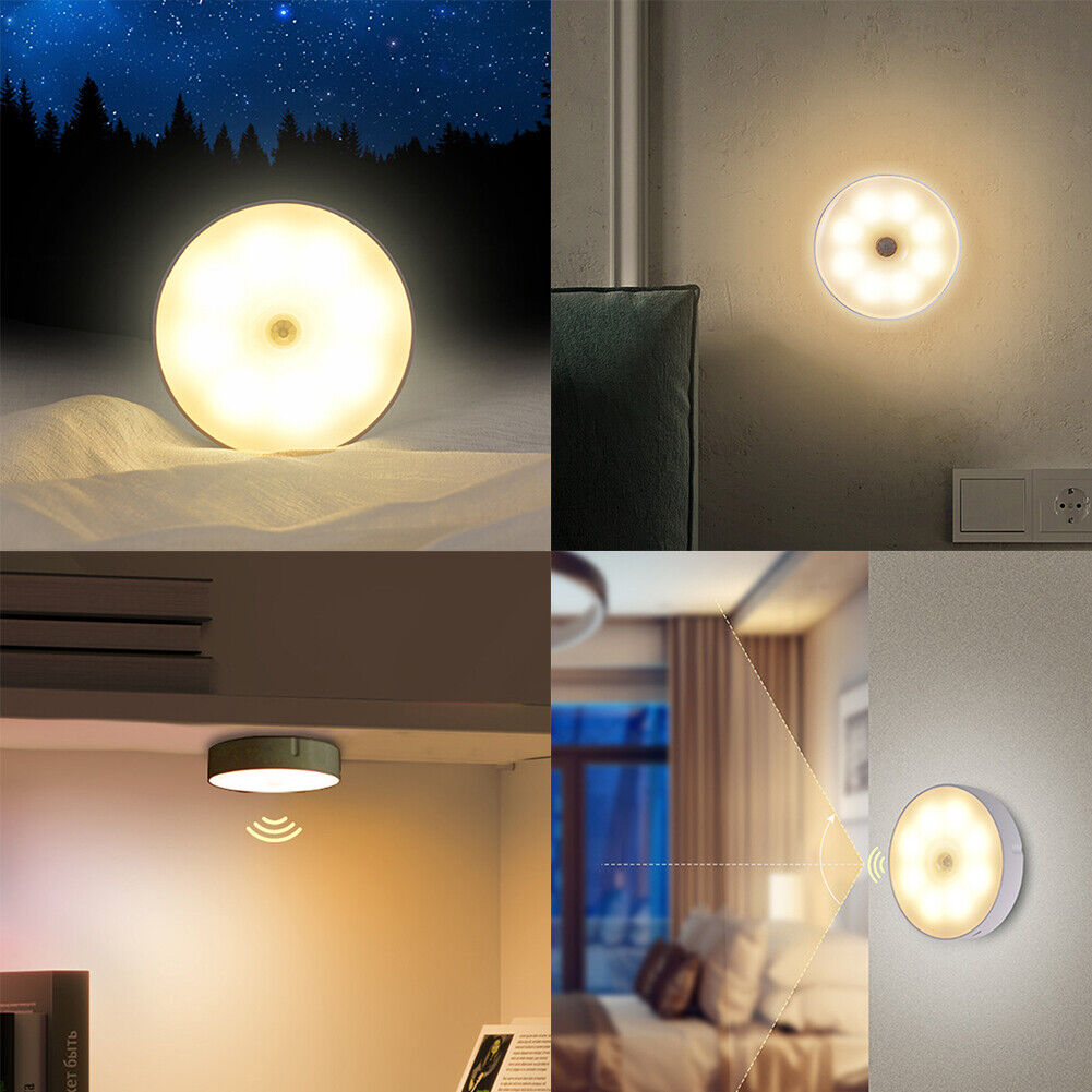 US 6-12 Pack Motion Sensor LED Nigh Light Indoor Closet Wireless Wall Puck Lamp