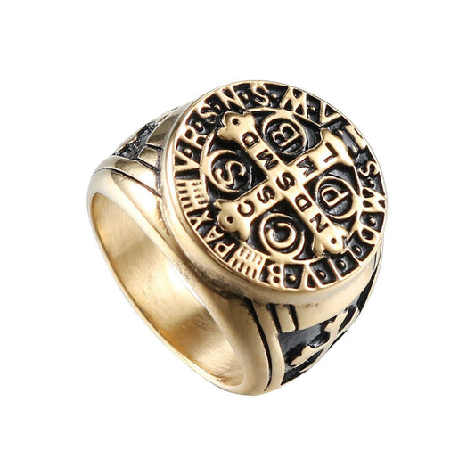 US St Benedict Exorcism Ring Silver Stainless Steel Catholic Roman Cross Demon