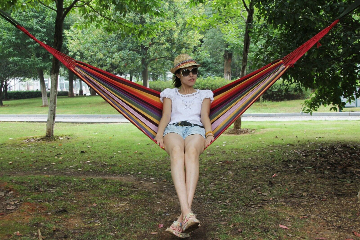 Double Layered Cotton Fabric Travel Camping Hammock,78.75''x31.5'', max 308 lbs