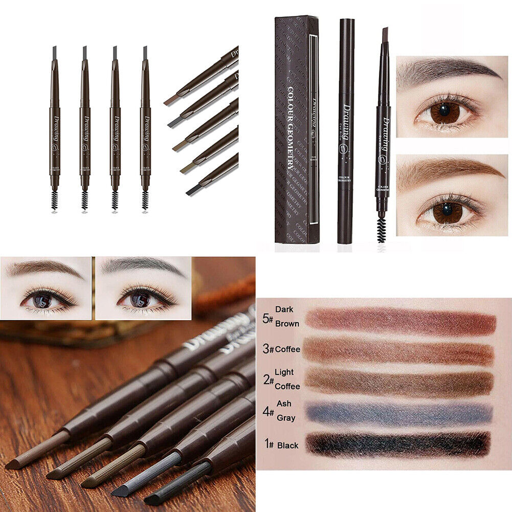 US 4-8 Pack Waterproof Eyebrow Pencil Retractable Slant Tip Brush Double-ends