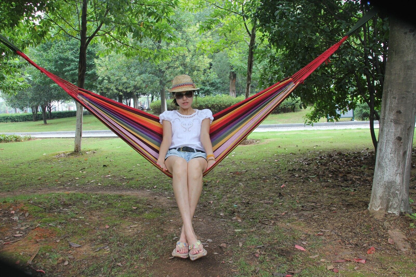 Double Layered Cotton Fabric Travel Camping Hammock,78.75''x31.5'', max 308 lbs