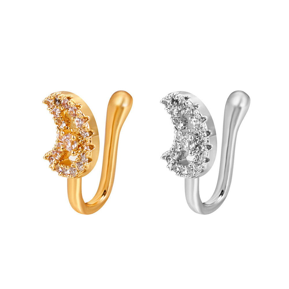 US 2 Pcs Star Heart Crown Nose Ring Copper Durable Fake Non-Pierced Nose Clip