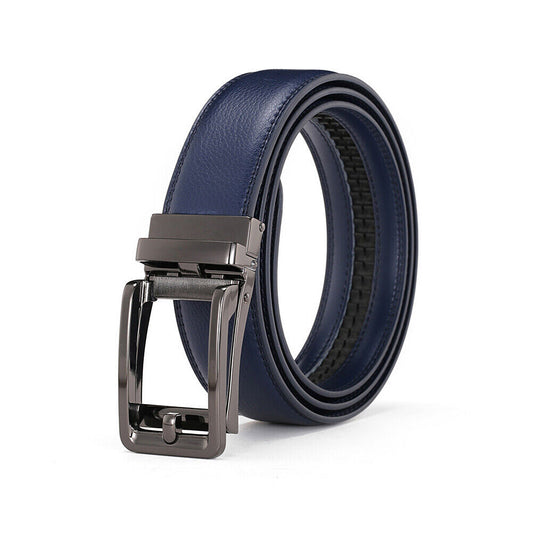 US Men Ratchet Belt Genuine Leather Belt w/ Slide Ratchet Automatic Click Buckle