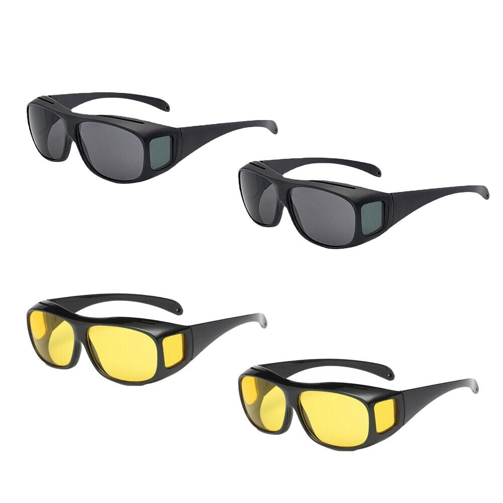 US 4-8Pc HD Night Vision Glasses Men Women Driving Sports Wraparound Fit Over
