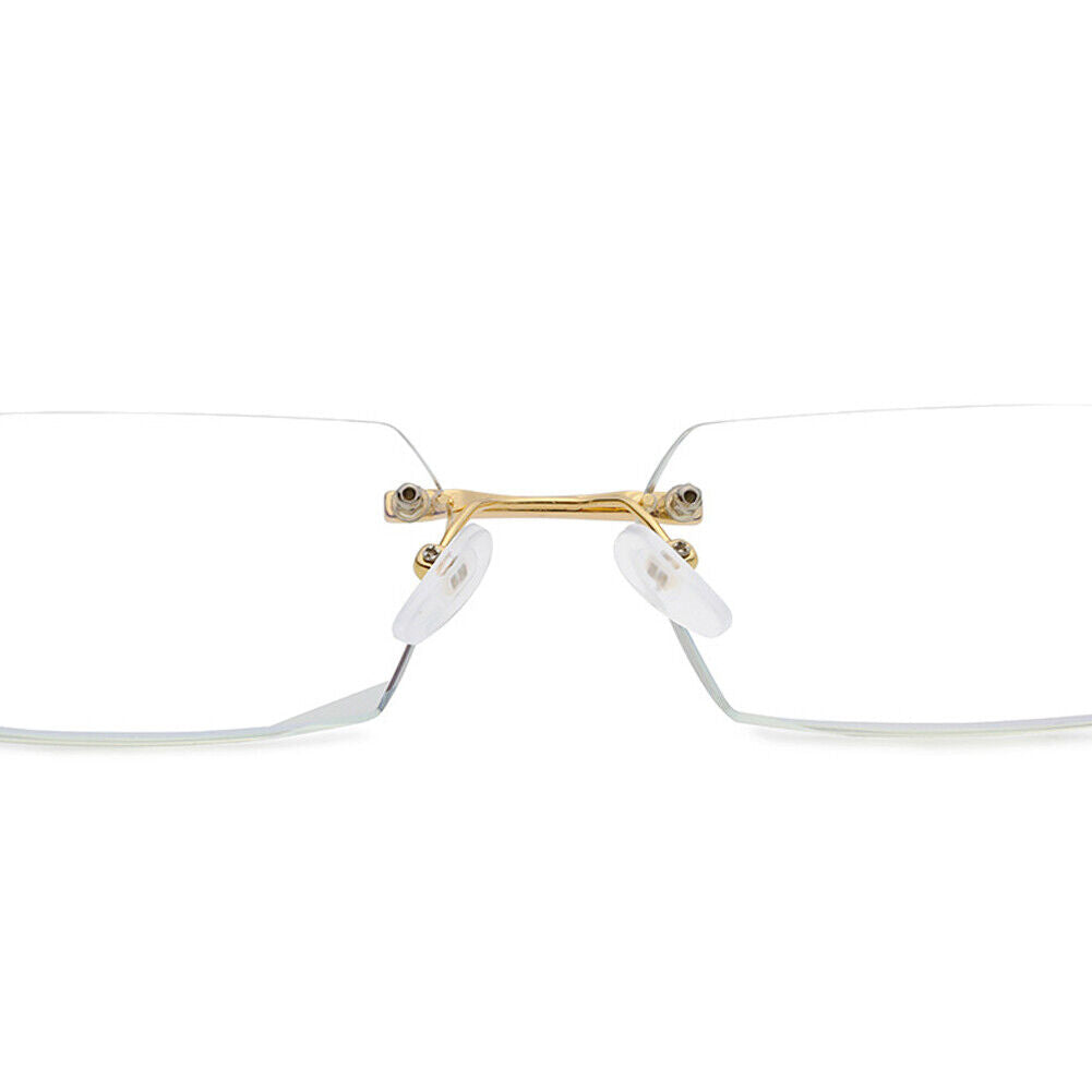US Mens Diamond Shape Rimless Blue Light Blocking Reading Glasses Metal Readers