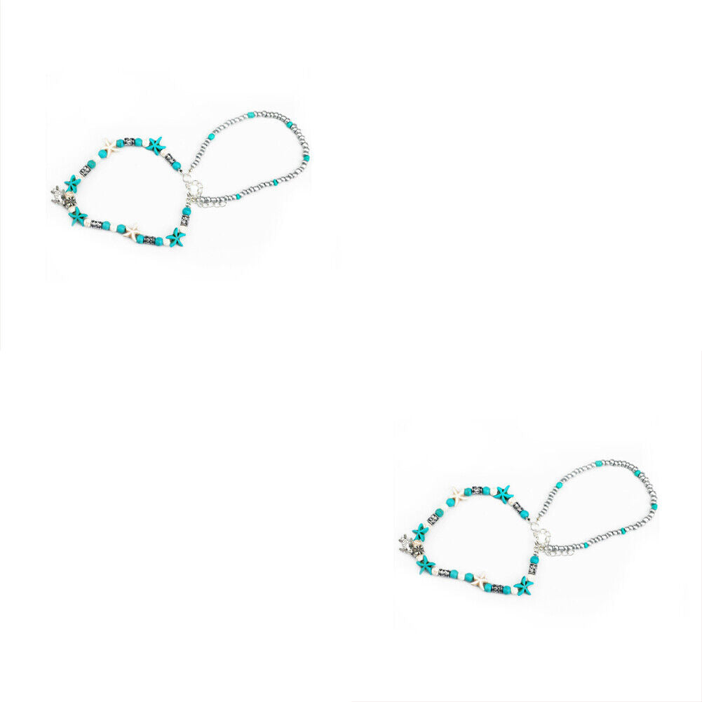 US 2-4 Pack Blue Starfish Turtle Anklet Women Girl Multilayer Charm Boho Beads