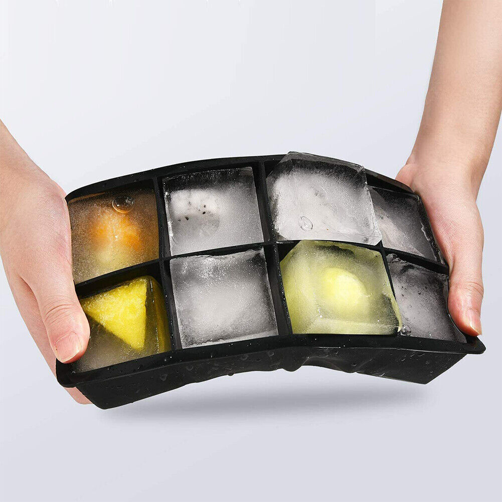 US 4-8 Pack  Ice Cube Trays with Lids Large Size Silicone Square Ice Cube Molds