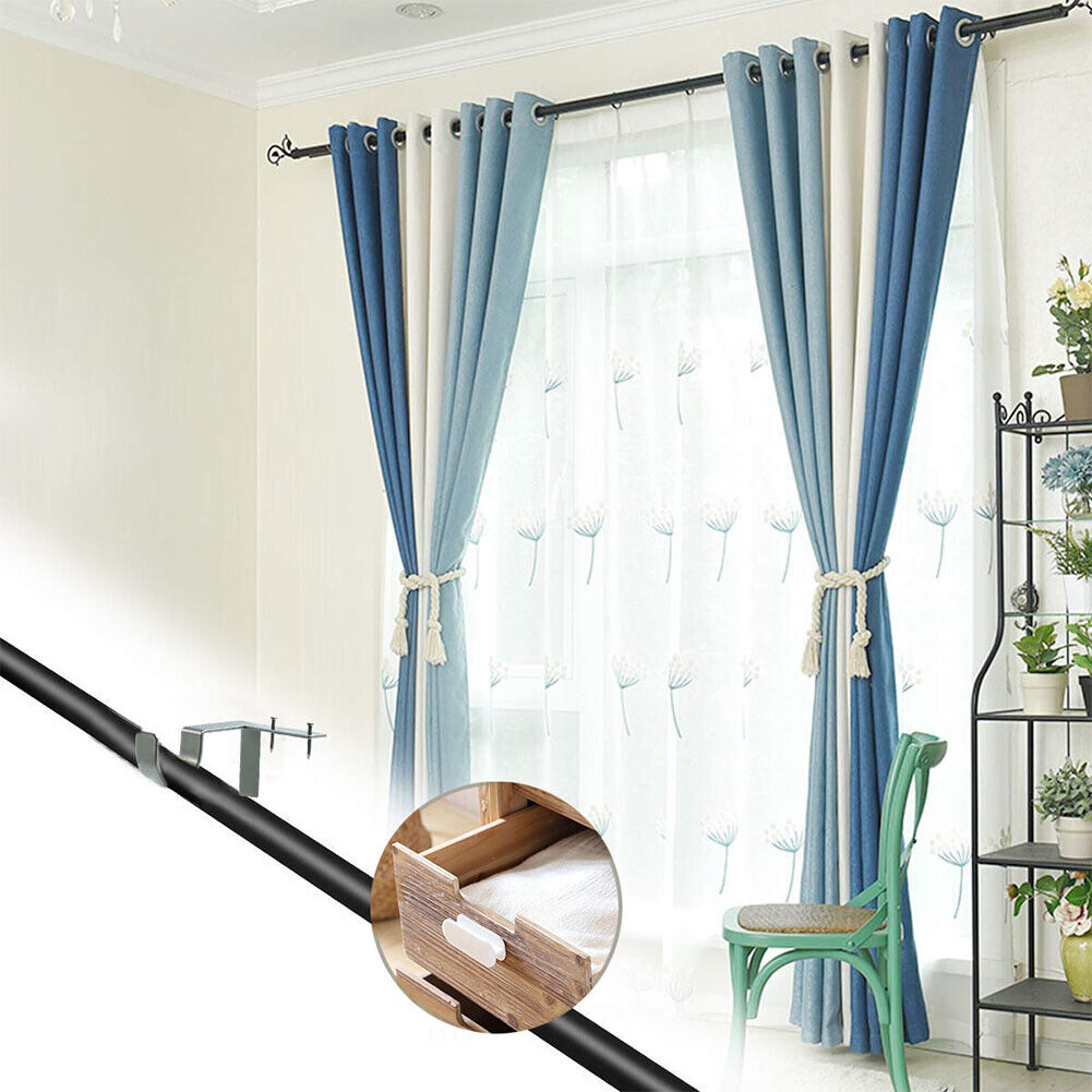 US 6-12 Pc Curtain Pole Bracket No Drill Curtain Rod Holder Wooden Window Frame