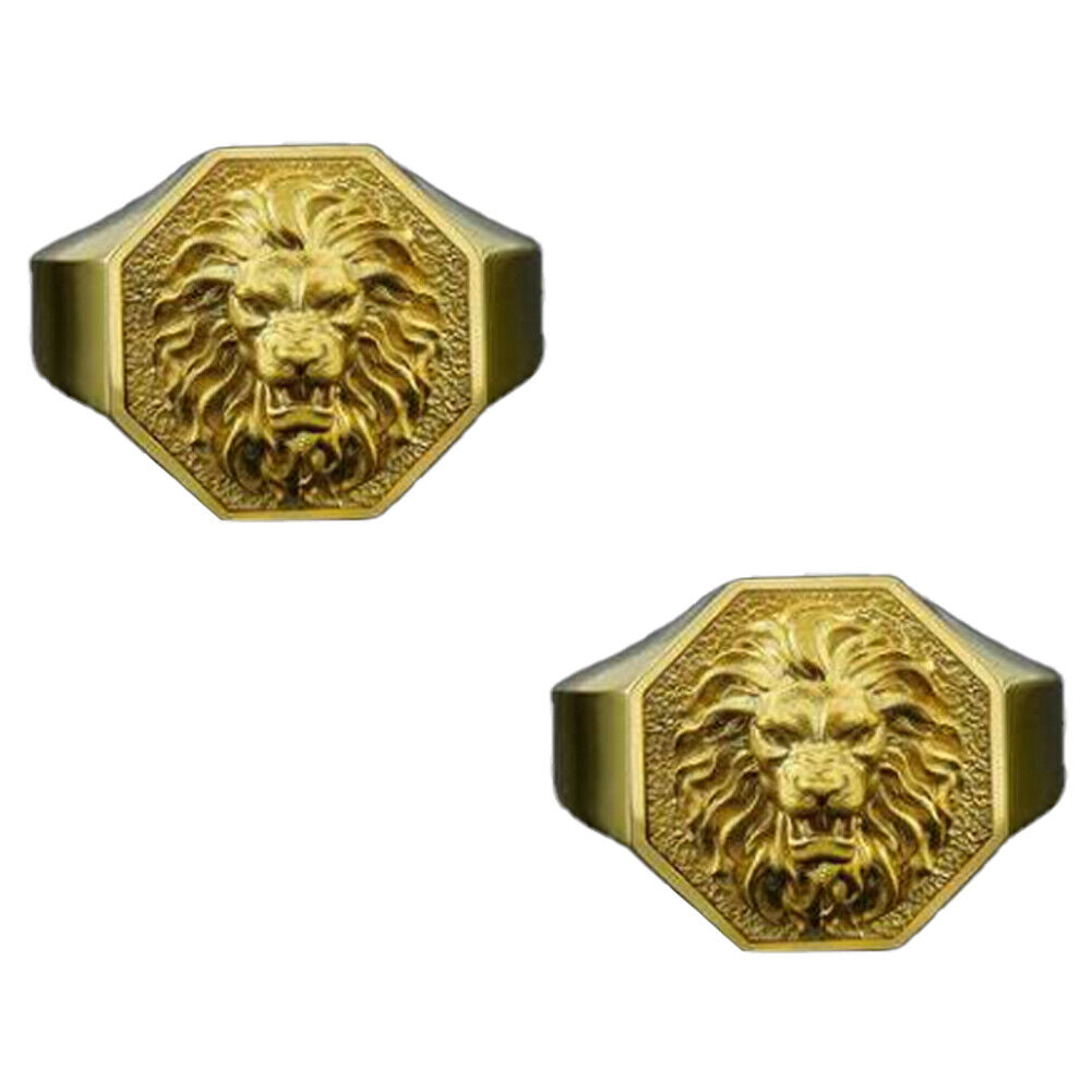 US 2-4 Pack Men Gold Plated Stainless Steel Lion Head of Judah Ring