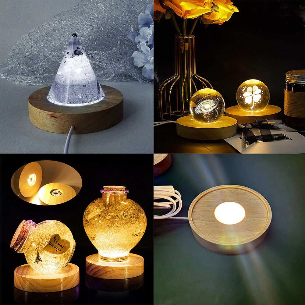 US 2-4 Pc LED Round Silicone Mold Crystal Ball Lamp Wooden Base Stand Home Decor