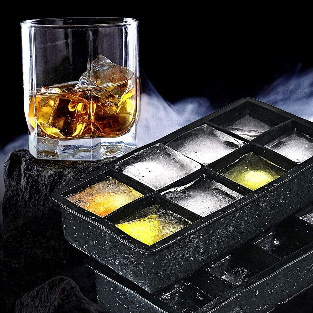 US 4-8 Pack  Ice Cube Trays with Lids Large Size Silicone Square Ice Cube Molds