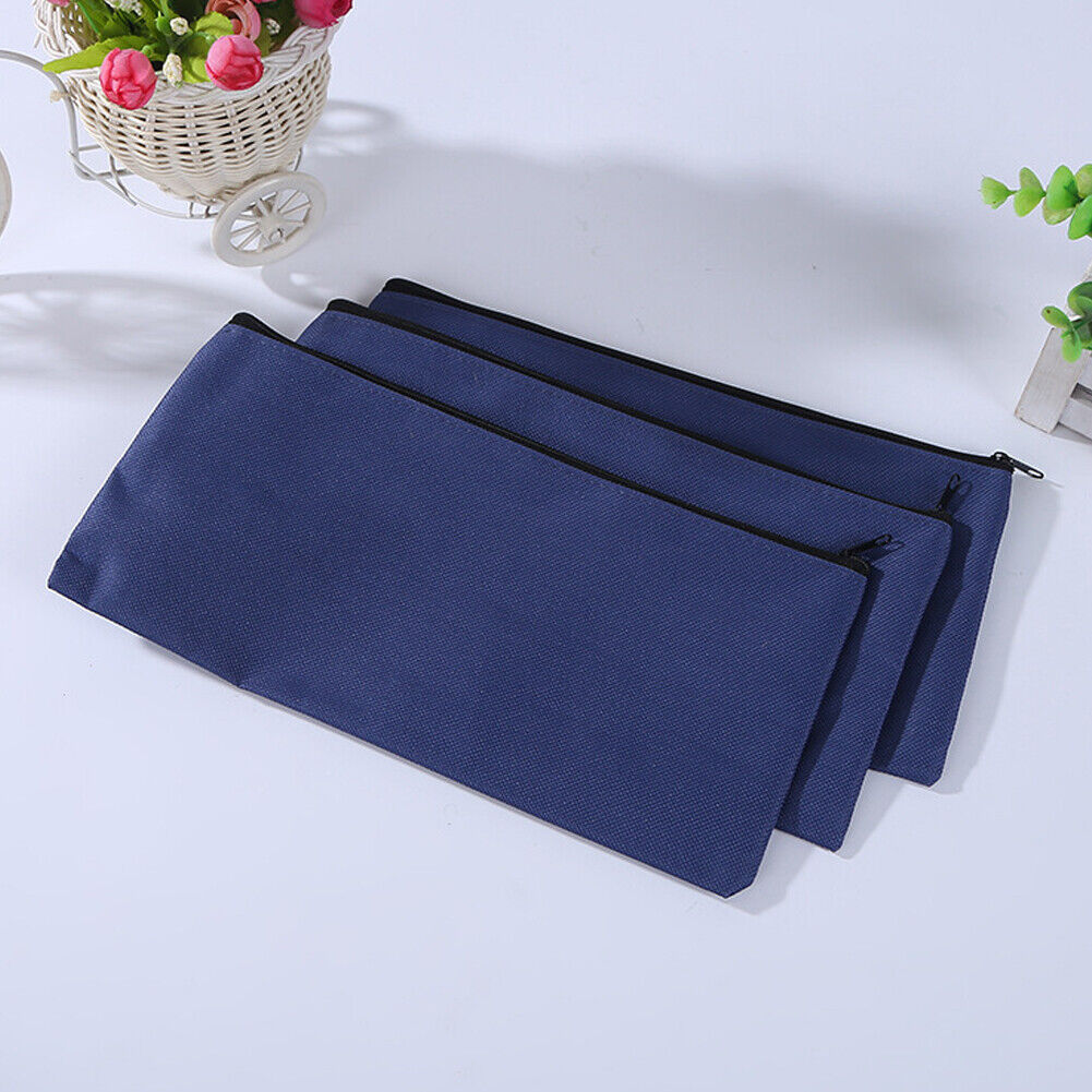 US 2-4 Deposit Bag Bank Pouch Zippered Safe Money Bag Organizer in Navy Blue