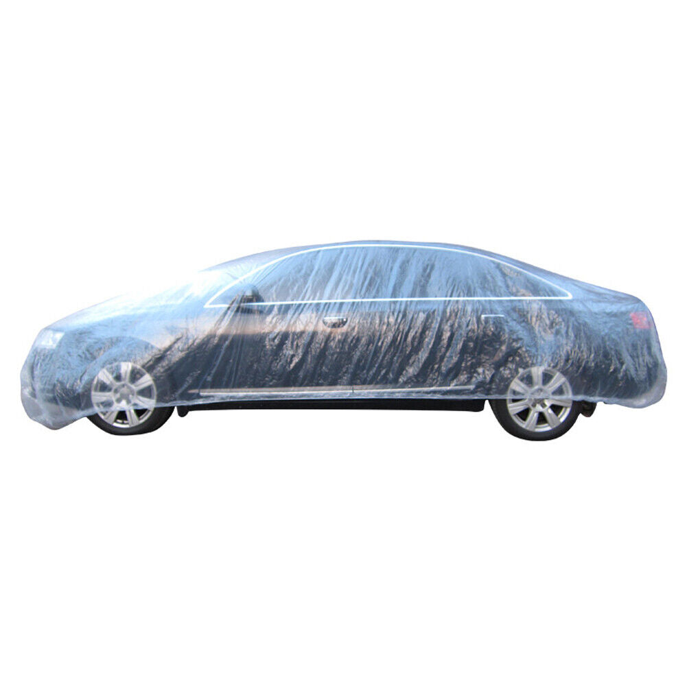 US 5-10Pc Clear Plastic Car Cover Dust Rain Elastic Band Disposable Auto Protect