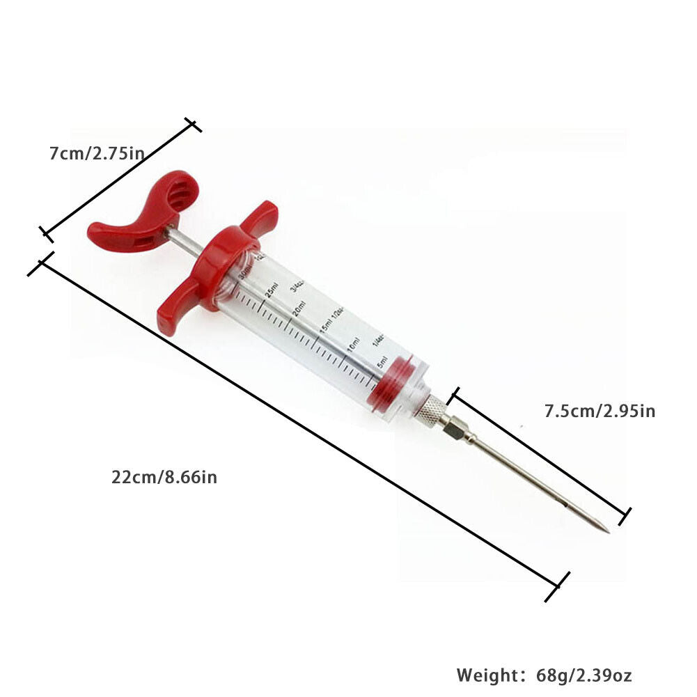 US 1-2 Pack Plastic Food Marinade Injector Syringe Screw-on Meat Needle BBQ