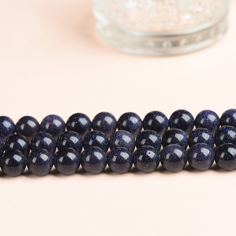 US 6/8/10MM Natural Blue Sandstone Loose Beads Starry Sky Stone Round DIYJewelry