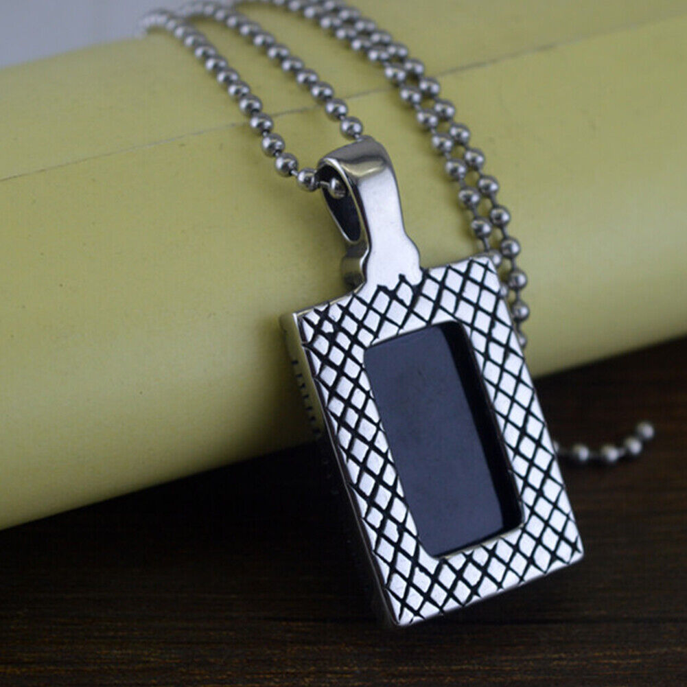 US 1-2 Pc Stainless Steel Mens Hip Hop Black Obsidian Stone Pendant Necklace Men
