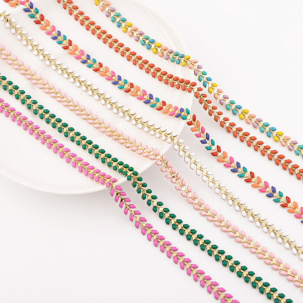 US 3Ft Enameled Chevron Chain Fishbone Feather Link Colored Gold Silver Gunmetal