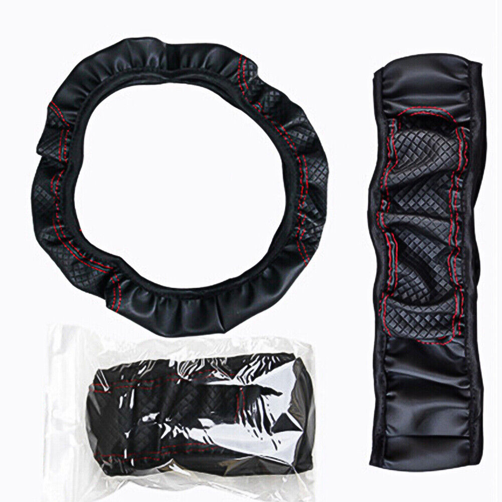 US 2-4Pc Leather Car Steering Wheel Cover 15 Inch 15'' Non-Slip Grip Protector