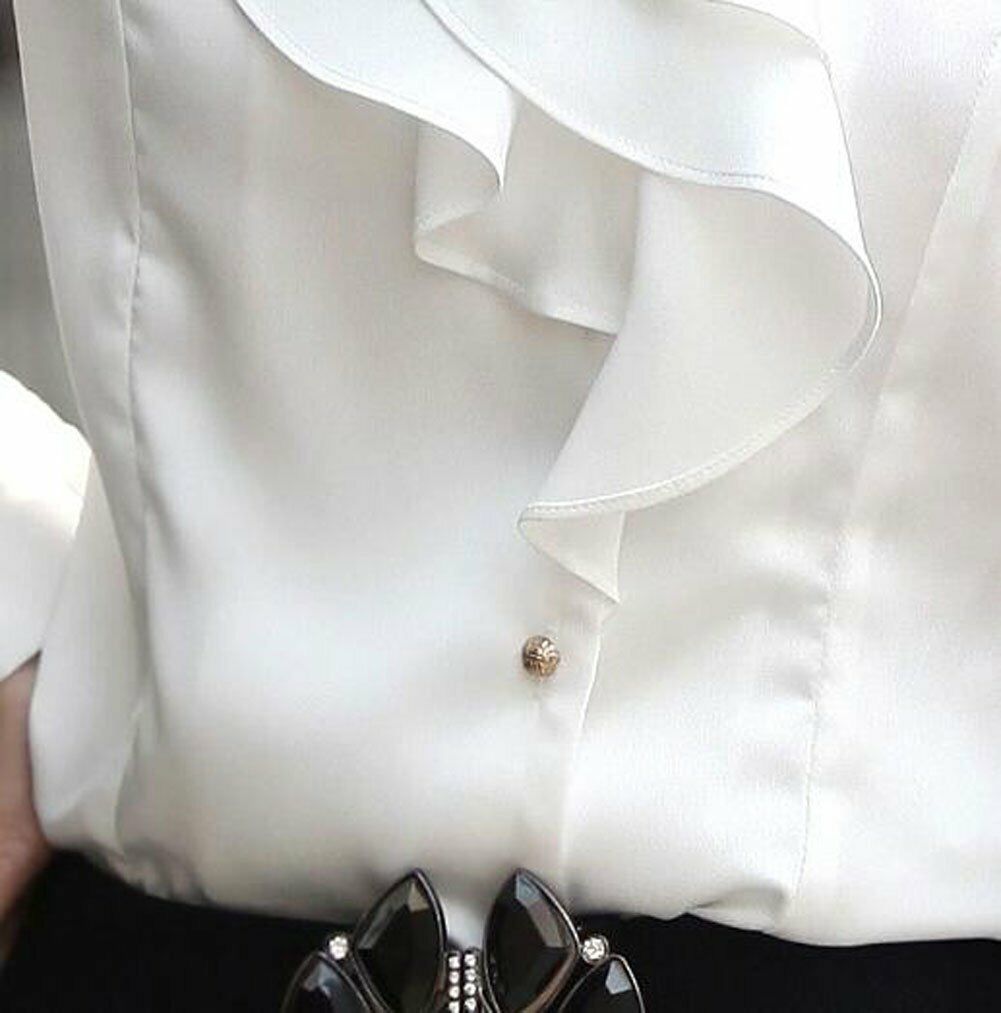 Women's Chiffon OL Ruffle Founcing Front Shirt Long Sleeve Blouse