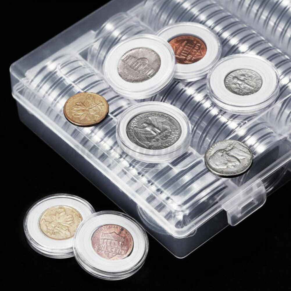 US 2-4 Coin Protection Box Plastic Coin Capsules Cover Storage Organizer Holder