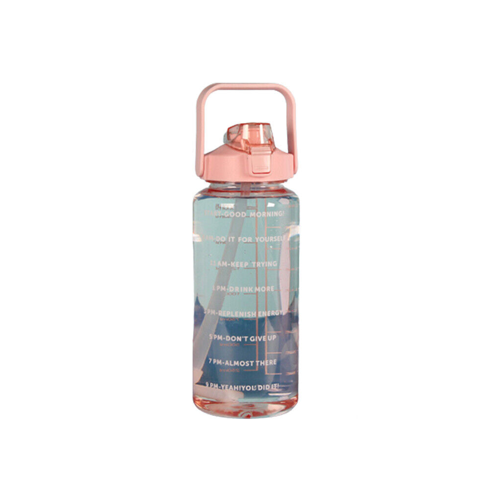 US 1-2 Pc Motivational Half Gallon/64 oz Water Bottle w/ Time Marker with straw