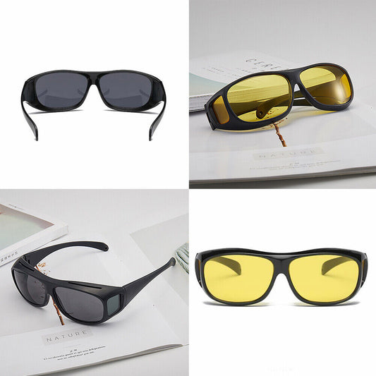 US 4-8Pc HD Night Vision Glasses Men Women Driving Sports Wraparound Fit Over