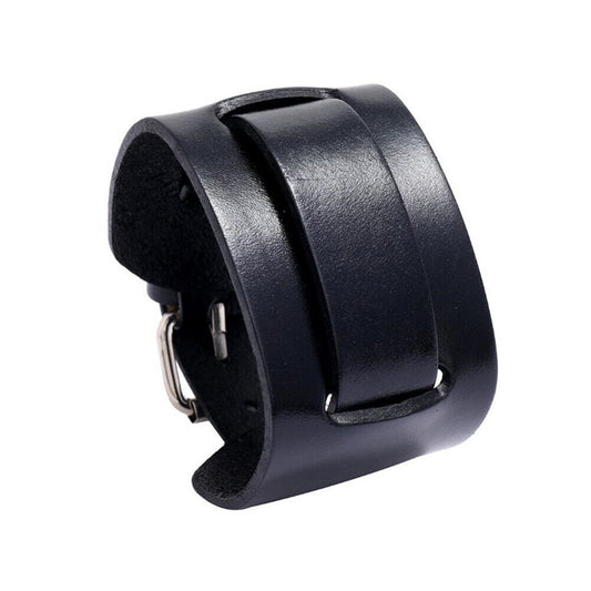 US 1-2 Pc Men's Punk Wide Genuine Leather Belt Wristband Bangle Cuff  Adjustable