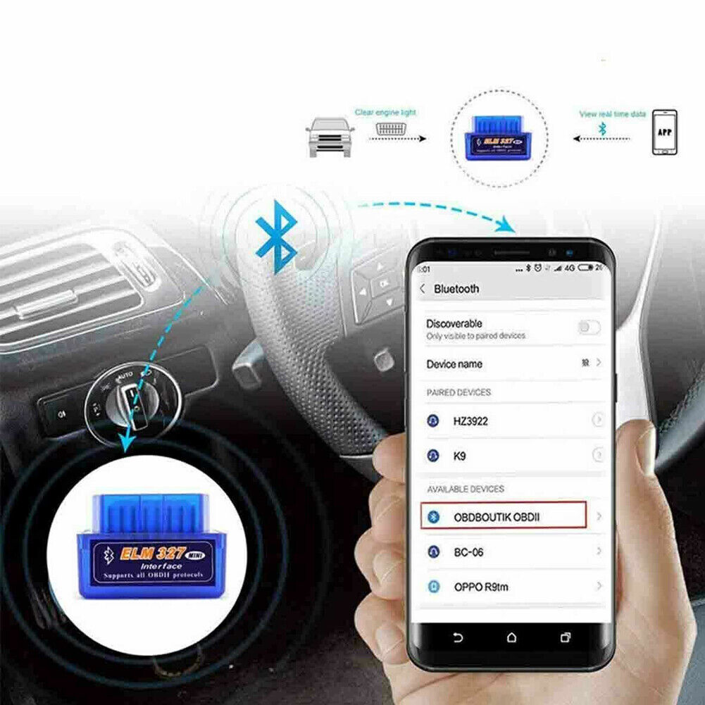 US 2-4 OBDII ELM 327Read Tool For iPhone OBD2 Car Bluetooth Scanner Code Reader