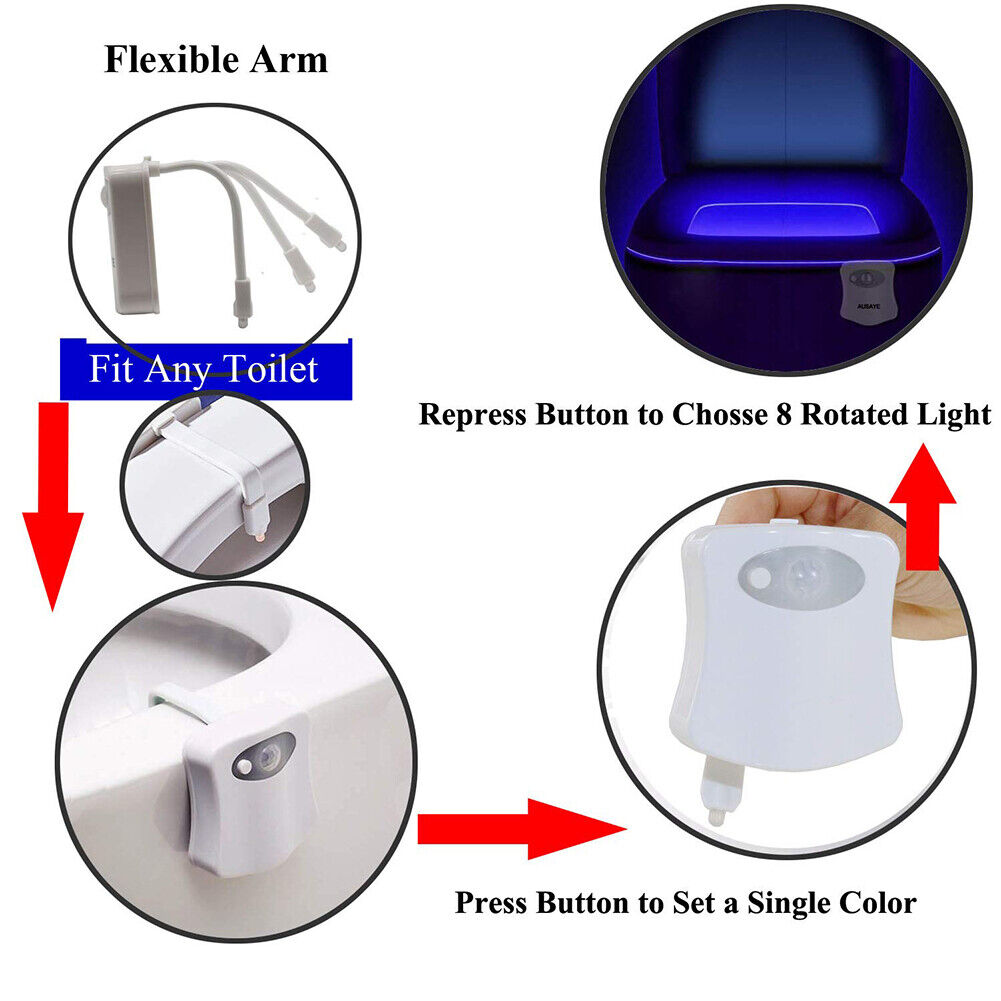 US 3-6 Pack Motion Sensor Activated LED 16 Colors Changing Toilet Night Light