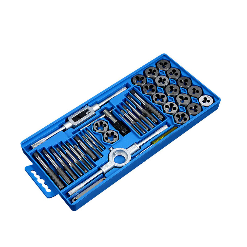 US 40 Pc Carbon Steel SAE & METRIC Tap and Die Set Adjustable Wrench T-Handle