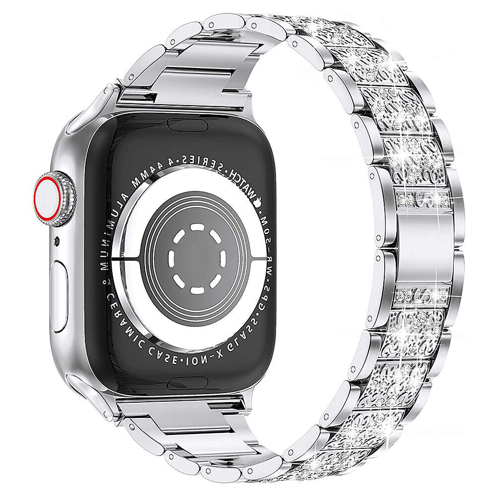 US Bling Diamond Stainless Steel Band Strap For Apple iWatch Series 1-7, 38-44MM