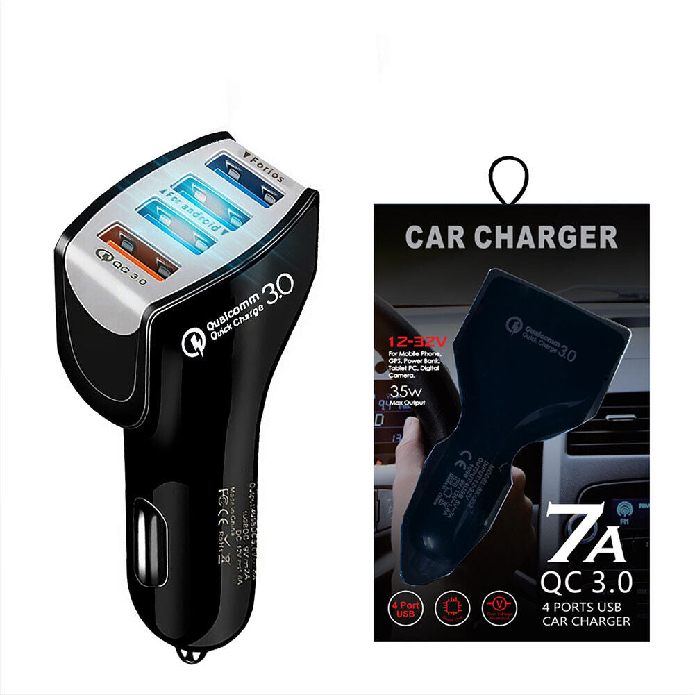 US 2-4 Pack 4-Port 3.0 Super Fast Car Charger PD Adapter for iPhone Android