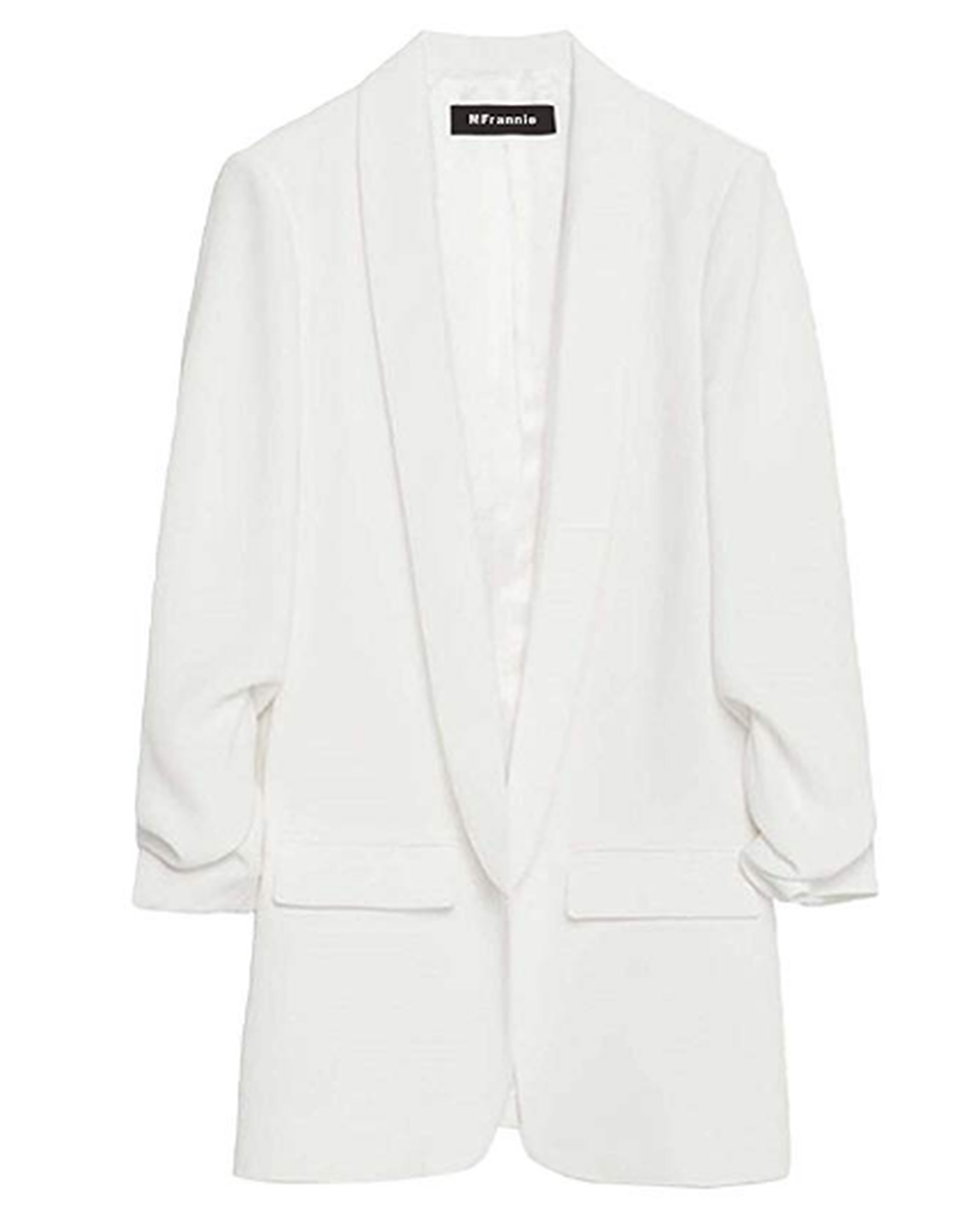 MFrannie Womens Solid Open Front Shirring 3/4 Sleeve Work Blazer