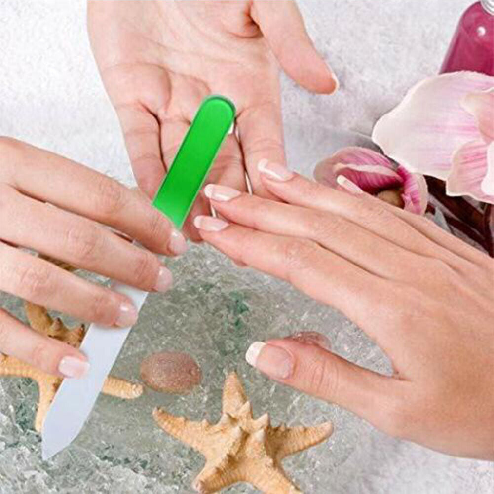 US 7-14 Pcs Glass Nail File w/ Case Crystal Fingernail Pedicure Set Double Sided